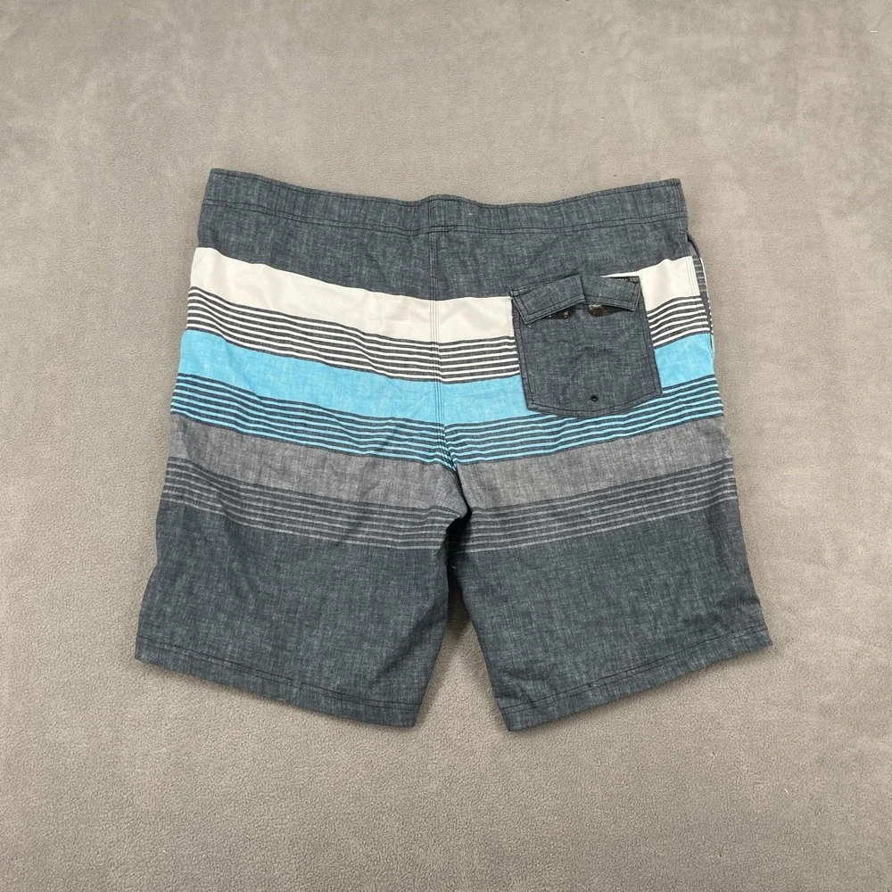 O'Neill Hyperfreak Board Shorts Men XL Blue Gray Striped Mesh Lined Swim Surfing